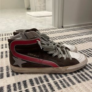 Golden Goose slide mid-top brown and red sneaker. Never worn size 39